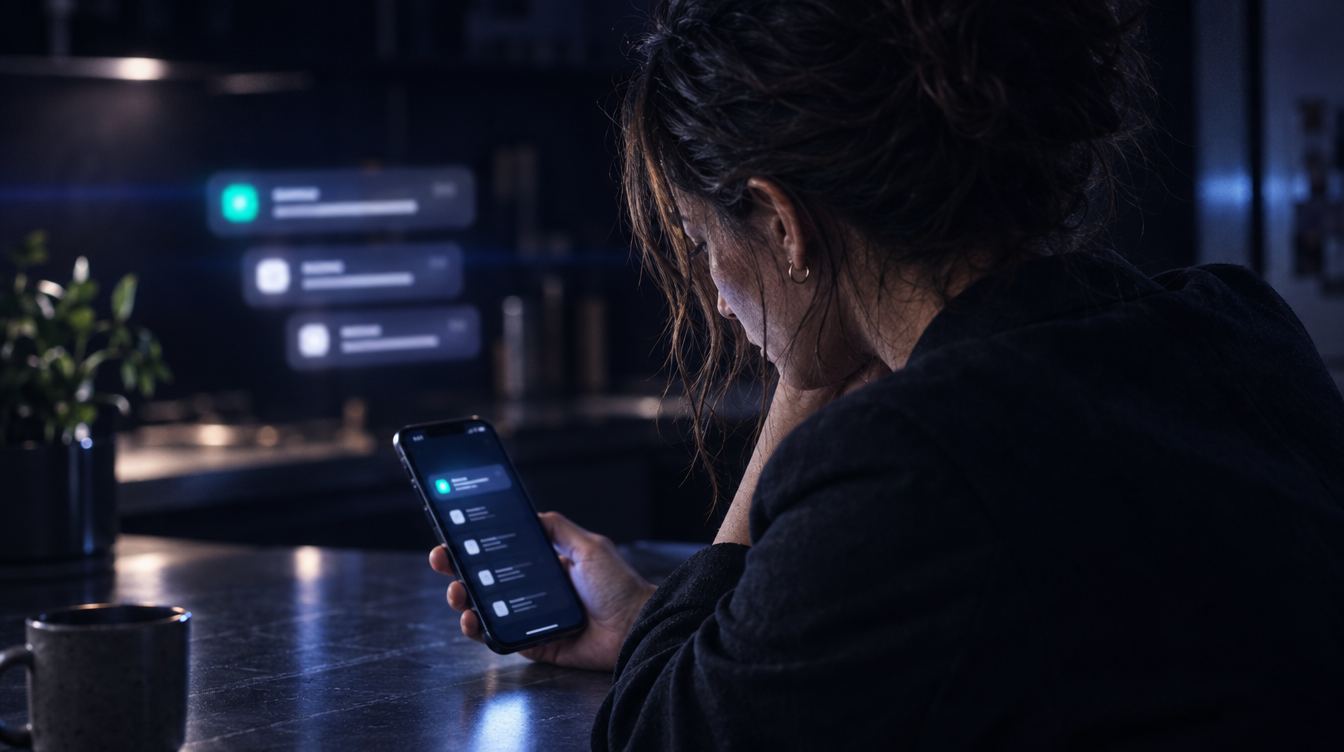 An independent agent working late, surrounded by missed notifications